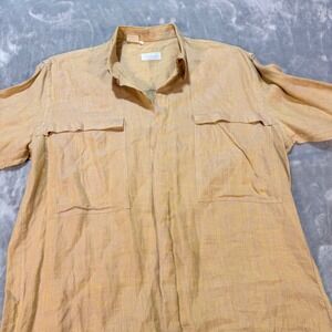 Borghese Linen Shirt Mens Tan Short Sleeve Collared Made in Italy Size L